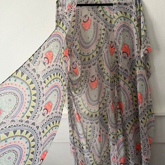 Women's Long Flowy Kimono Open Front Cardigan Boho Chiffon OS Wrap Cover-up - Picture 3 of 5